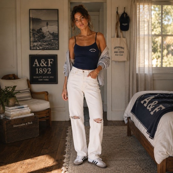 Abercrombie & Fitch Denim - ABERCROMBIE & FITCH New Women's Jeans Baggy Low Rise Distressed 29 8s White